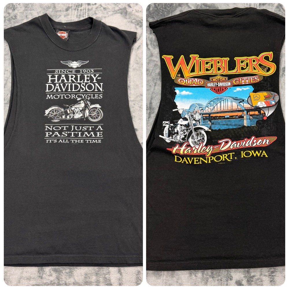 Harley Davidson Mens Muscle Tee Wieblers Davenport Iowa Black Tank Top 2009 M